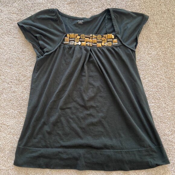 Y2K Forest Green Babydoll Gold Beaded Top - Picture 5 of 7